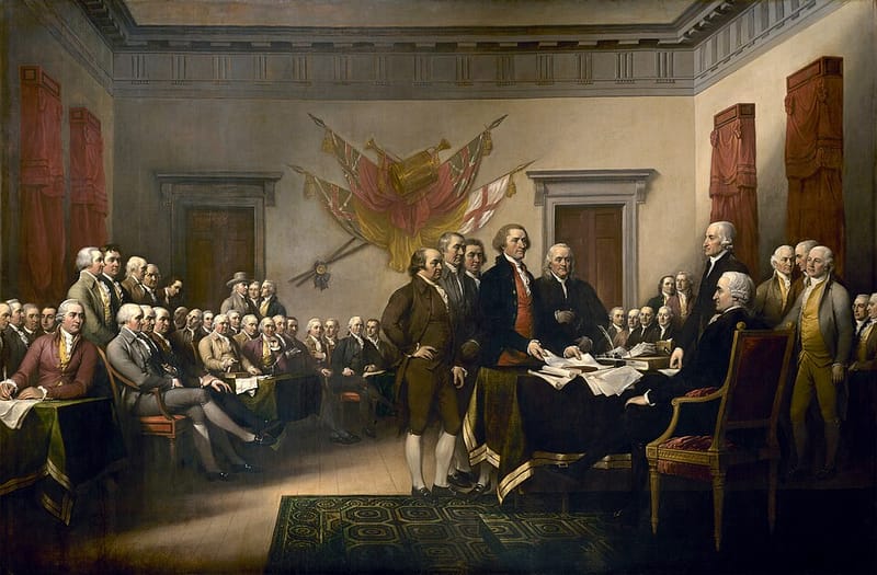 John Trumbull’s painting of the Committee of Five presenting the draft Declaration of Independence to the Continental Congress