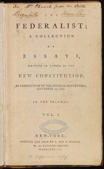 Title page of the first edition of The Federalist