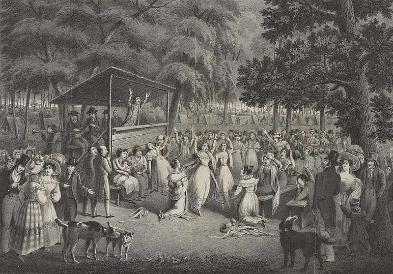 Illustration of a religious camp meeting