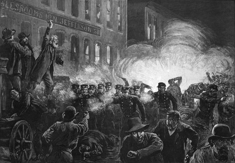 Harper’s Weekly engraving of the Haymarket bombing