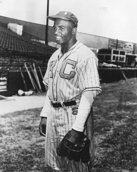 Jackie Robinson in the uniform of the Kansas City Monarchs