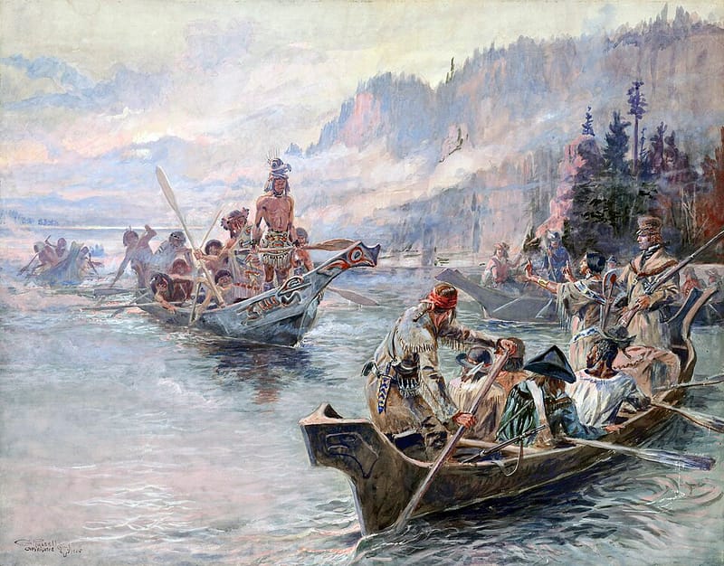 Painting of Lewis and Clark’s party on the Columbia River