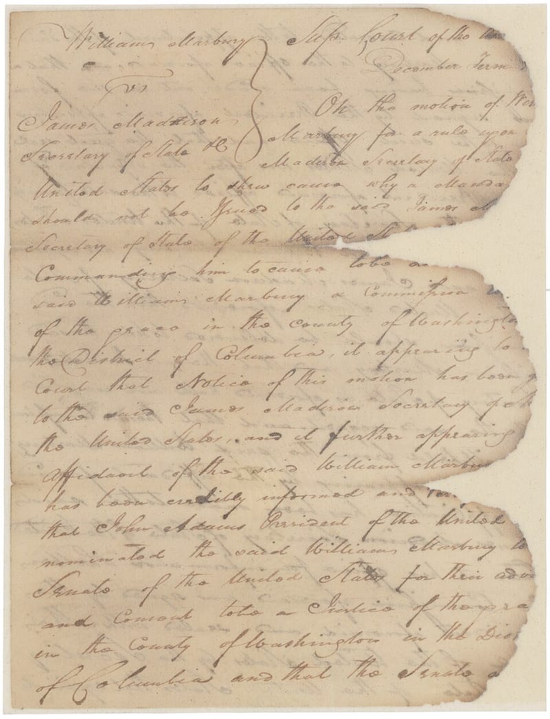 First page of the Supreme Court’s opinion in Marbury v. Madison