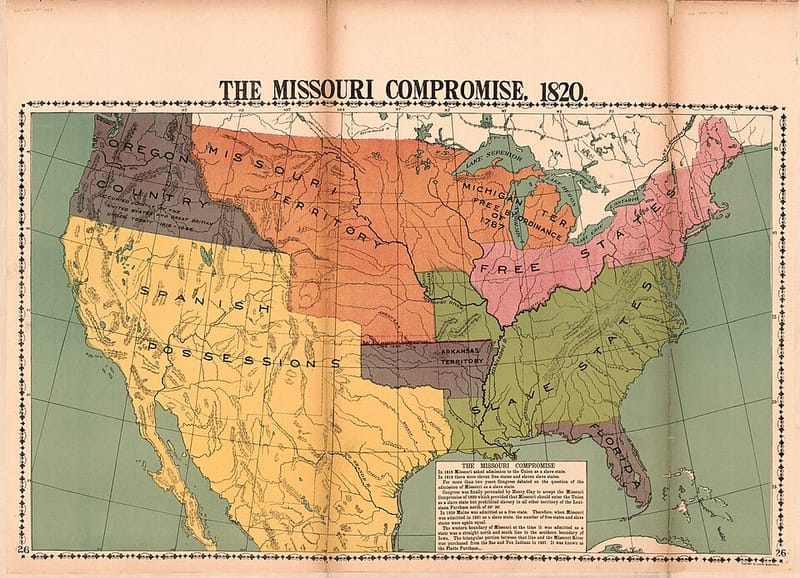Map of free and slave territory under the Missouri Compromise