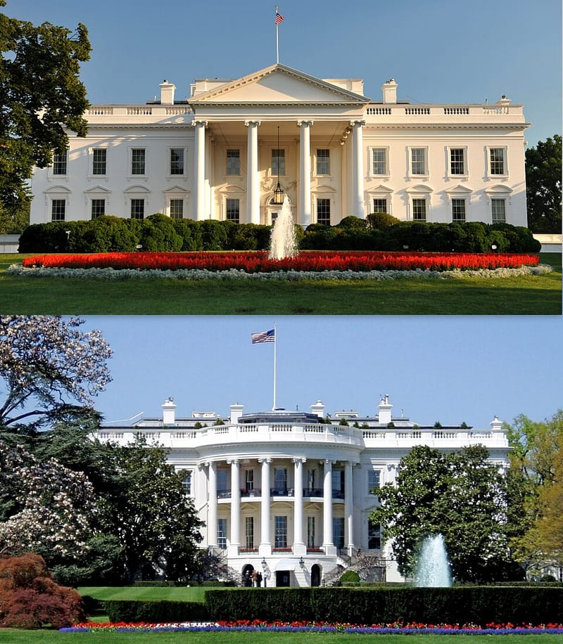 The north and south sides of the White House