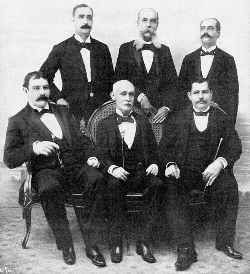 Members of Puerto Rico’s first autonomous cabinet under Spain, including Luis Muñoz Rivera, as published in 1898