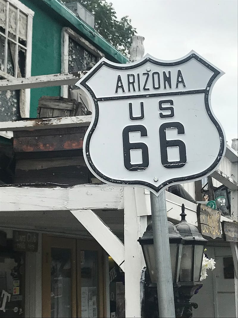 A Route 66 highway shield sign