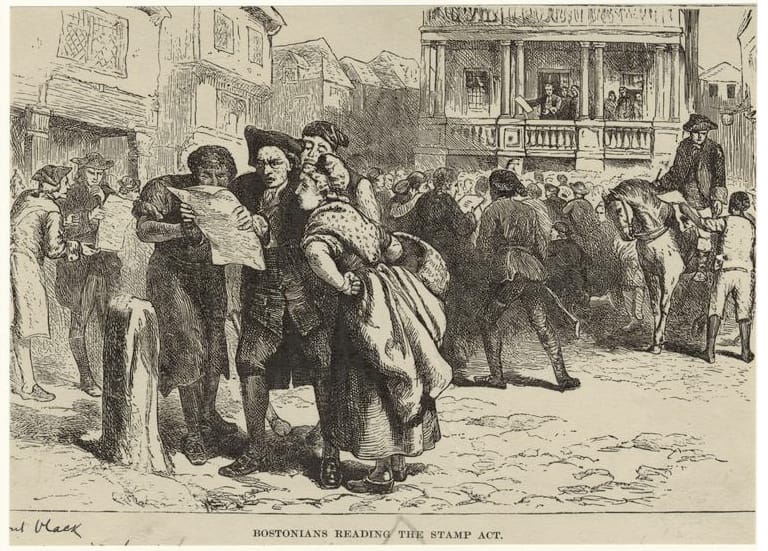 Bostonians reading news of the Stamp Act