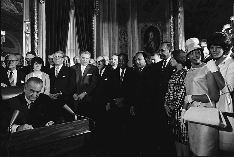 President Lyndon Johnson signing the Voting Rights Act